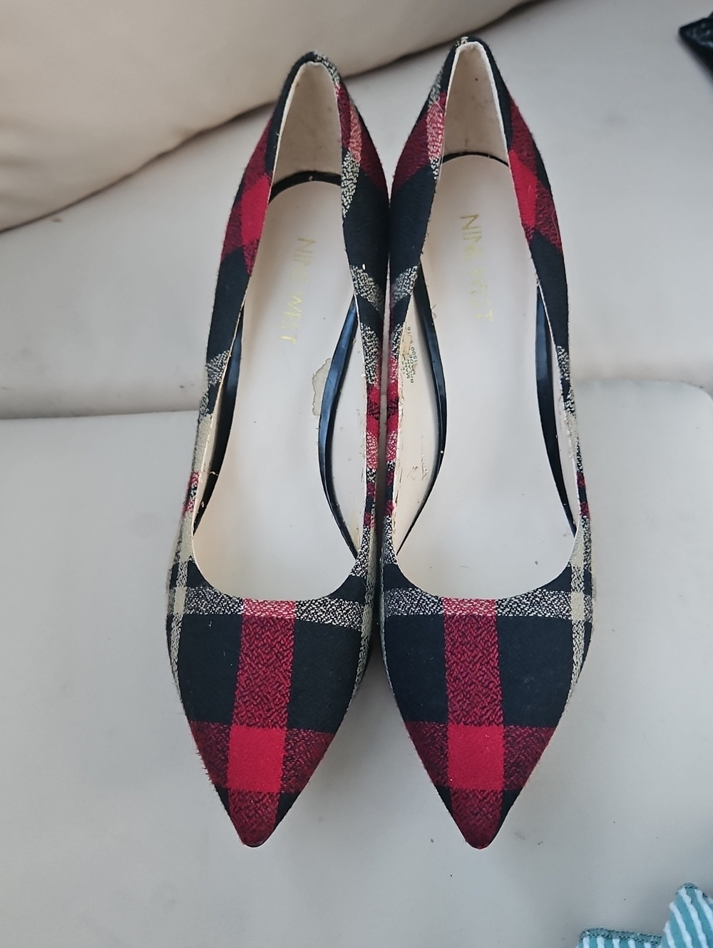 Nina Red, Black & Cream Plaid Pointed Toe Pumps